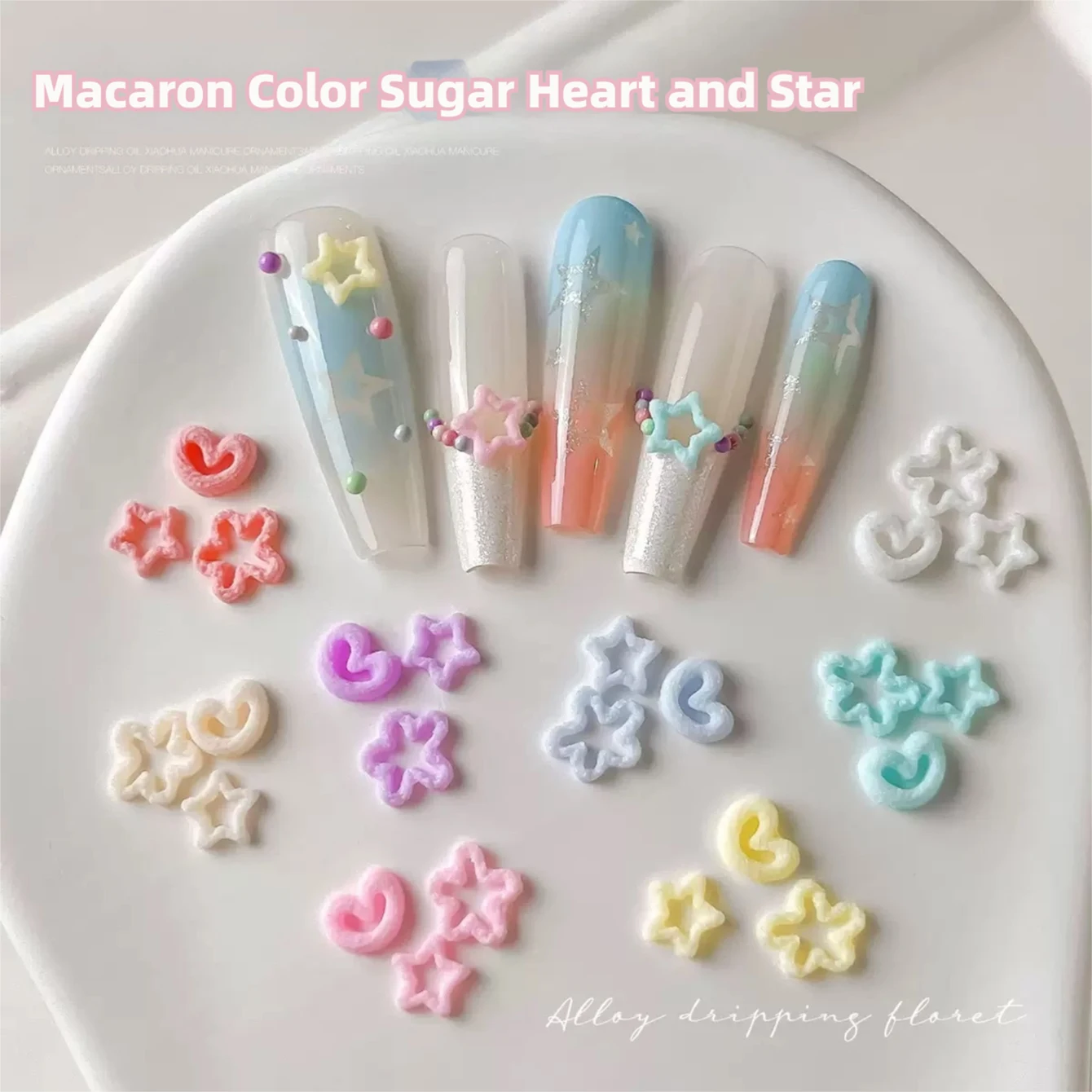 2026 New Macaron Color Sugar Love Heart Star Nail Charms, Cartoon Hollow Resin DIY Nail Decorations