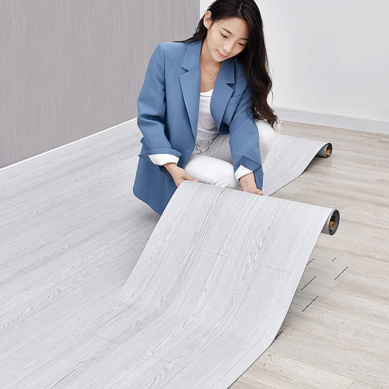 Vinyl Flooring Roll Wood Grain Self Adhesive Floor Tiles Sticker Waterproof Bedroom Living Room Office Balcony Floor Stickers