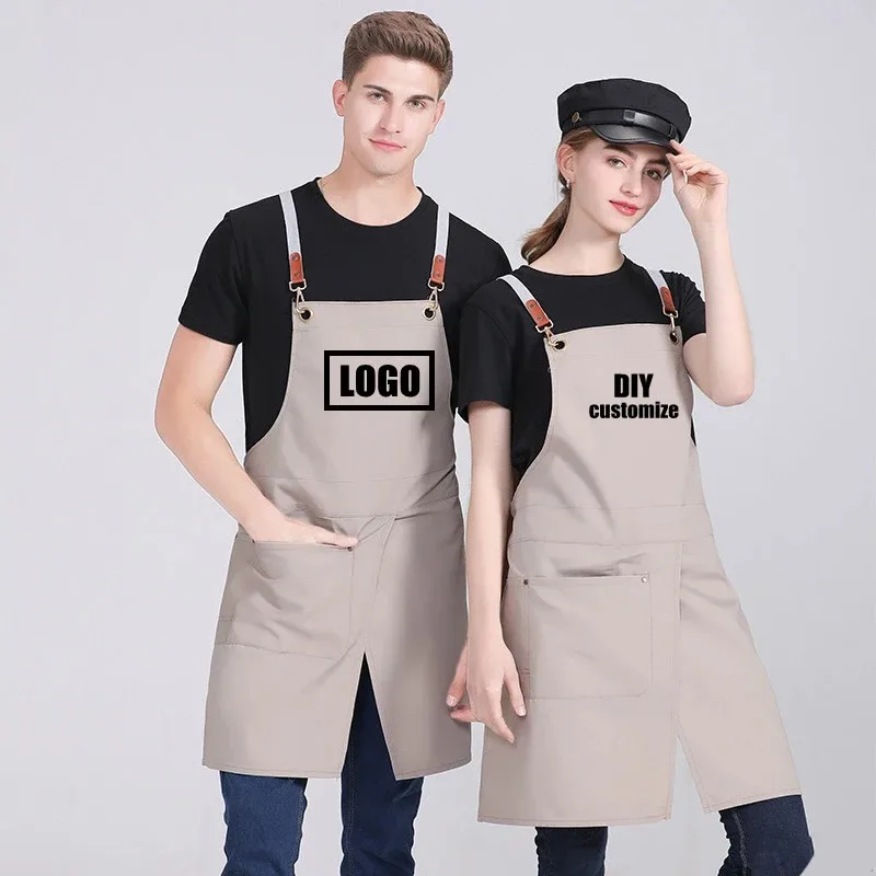 Custom Embroidery Printing Logo Men Women Kitchen Chef Baking Pockets Adult Restaurant Uniform Overol Nails Waterproof Apron