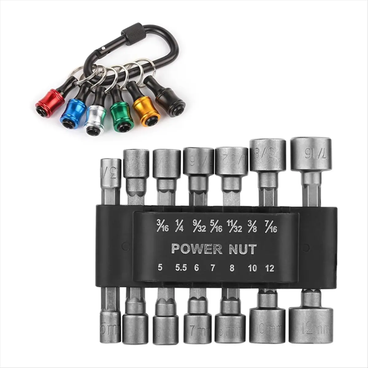 14pcs Power Nuts Driver Drill Bit Tools Set Metric Socket Wrench Screw 1/4 Inch Driver Hex Keys, and