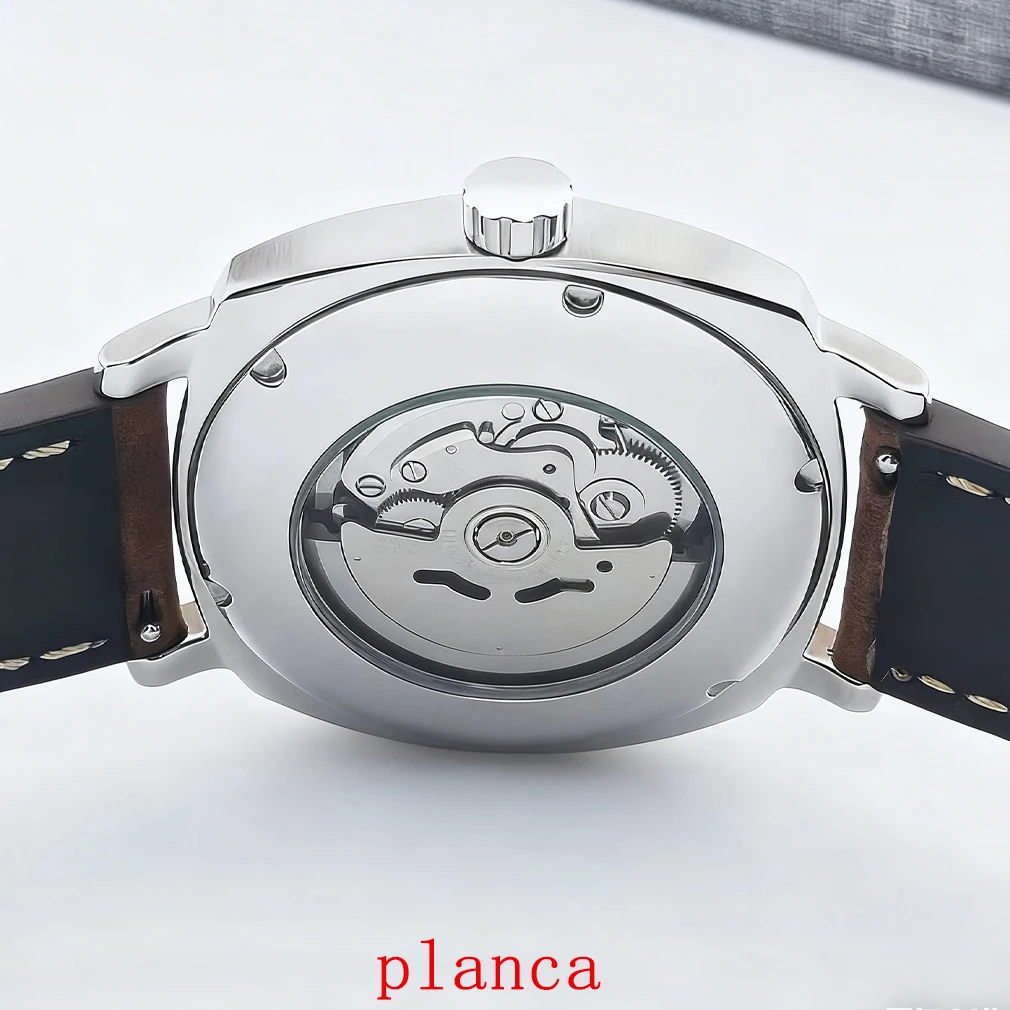 Customized logo 42mm NH39 Mechanical Leather Strap Sapphire White Black Dial Men's Watch