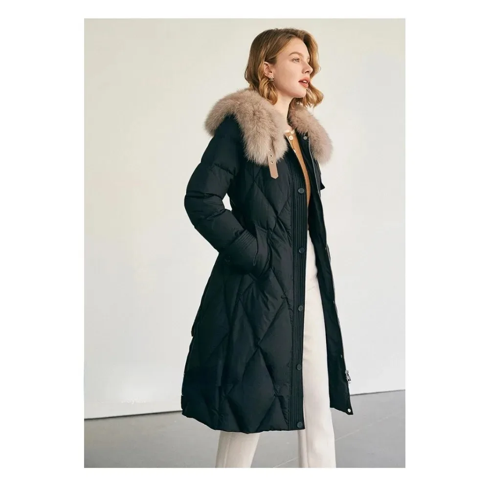 Huge Real Fox Fur Collar 2024 Winter 90% Duck Down Jacket Women Long Puffer Coat Snow Outerwear Female Slim Feather Parkas