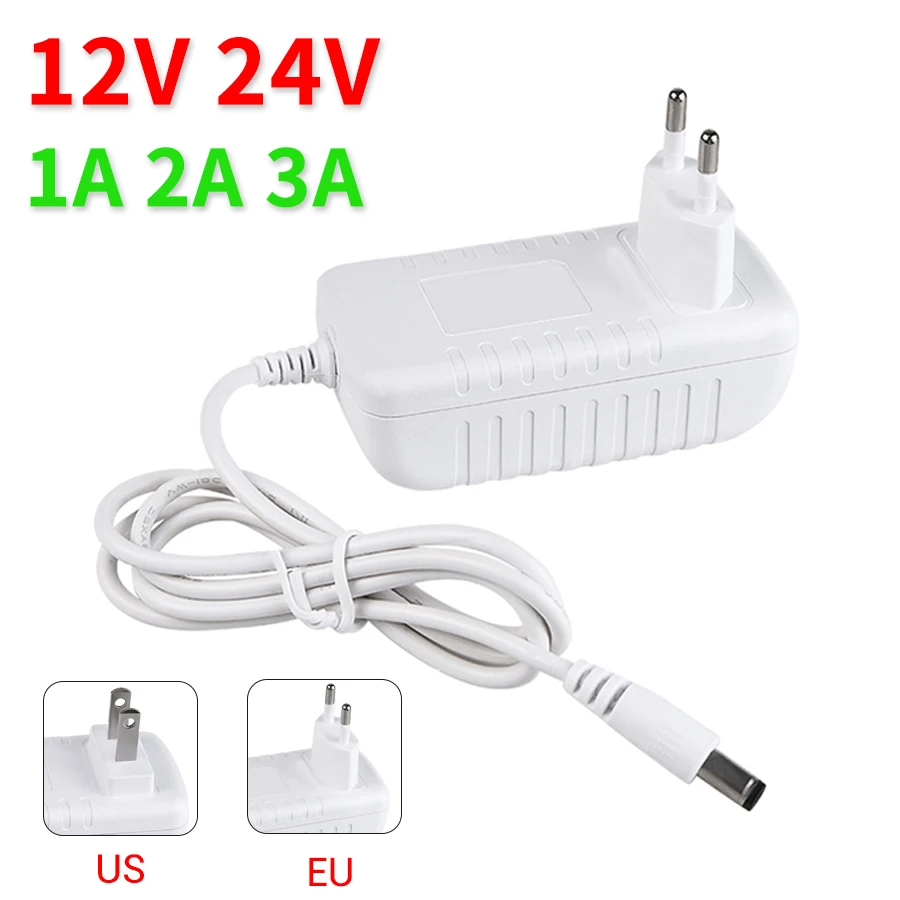 DC 12V 24V Power Supply Adapter Lighting Transformer Input AC 100-240V Output DC 12V 1A 2A 3A Charger EU US Plug 5.5mm 2.1-2.5mm