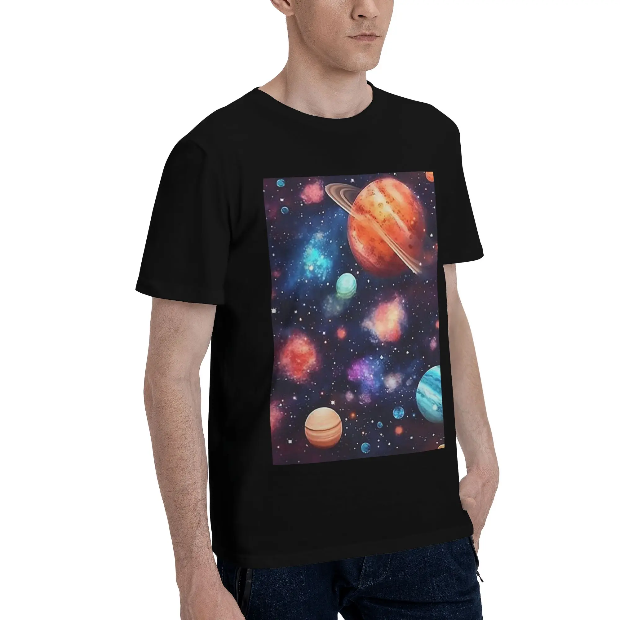 

Solar System Space Planets Universe Men T-Shirt Oversized T Shirts Men's Crew Neck Cotton Tees Short Summer Male