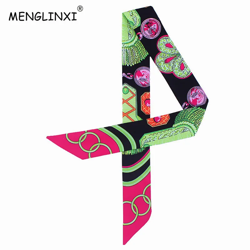 New Feather Fan Print Silk Scarf For Women Scarf Bag Ribbons Fashion Brand Head Scarf Small Long Scarves C57