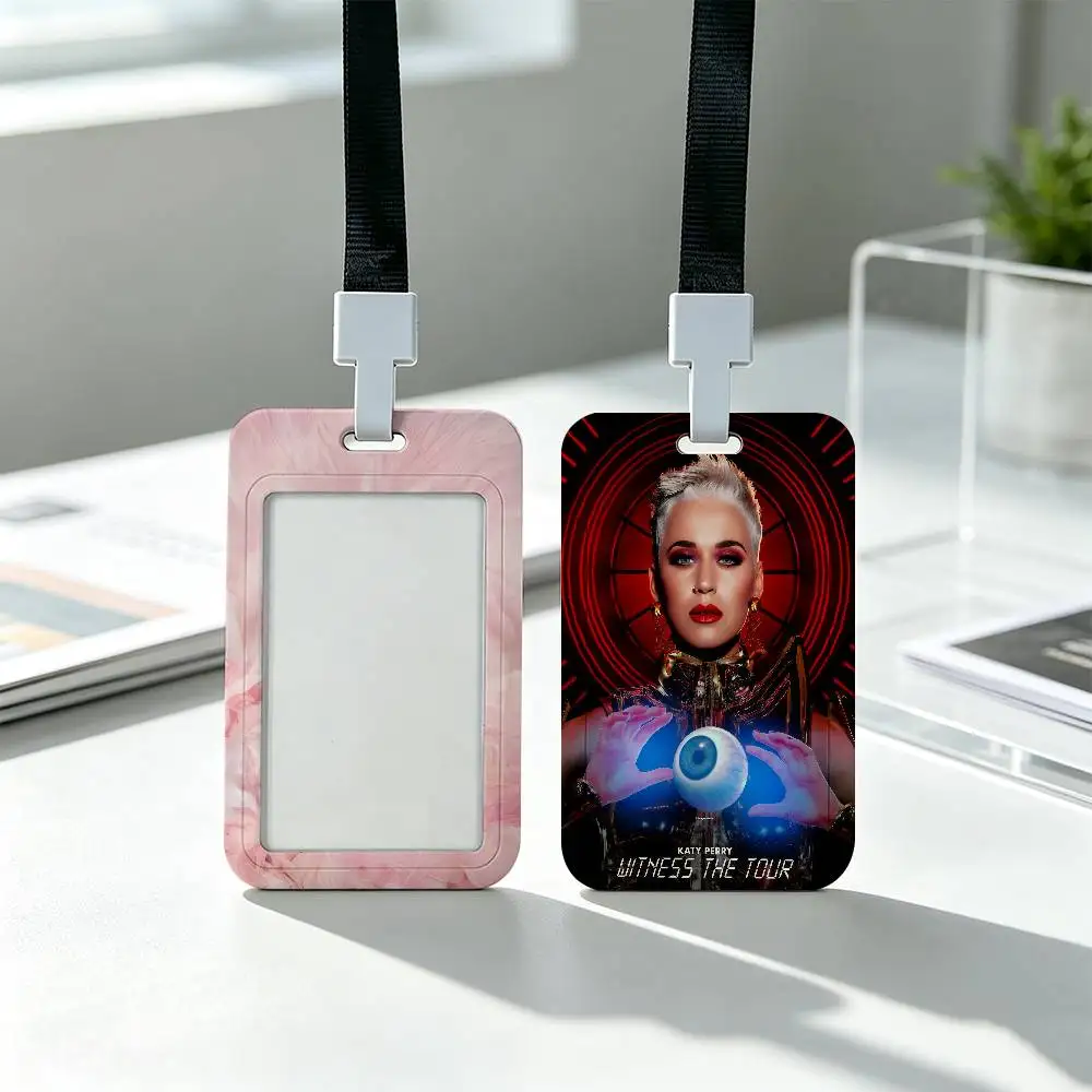 K-Katy Perry 143 Singer Clear Window ID Card Holder, Business Badge Holder With Neck Lanyard, Office Work Permit Card Cover