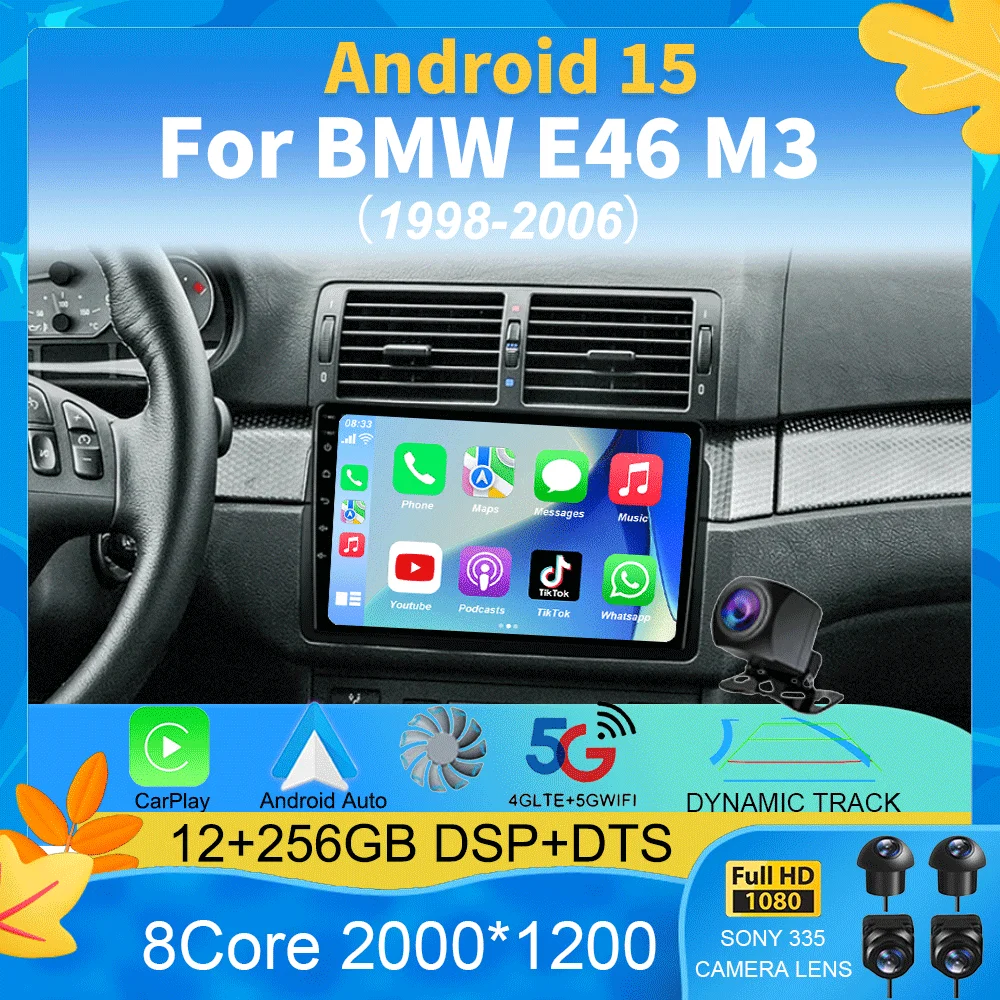 

Android 15 For BMW E46 M3 1998-2006 Car Radio Multimedia Video Player 2Din 4G WIFI GPS Navigation Carplay Head unit 360 Camera