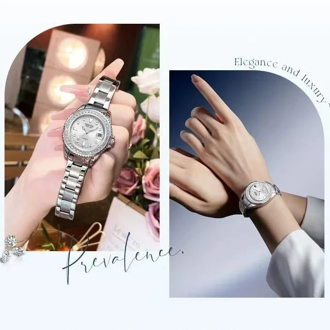 ROMITIME Luxury Women Quartz Watch Diamond-Encrusted Calendar Diamond-set Bezel Leisure Luminous 30M Waterproof Lady Watches