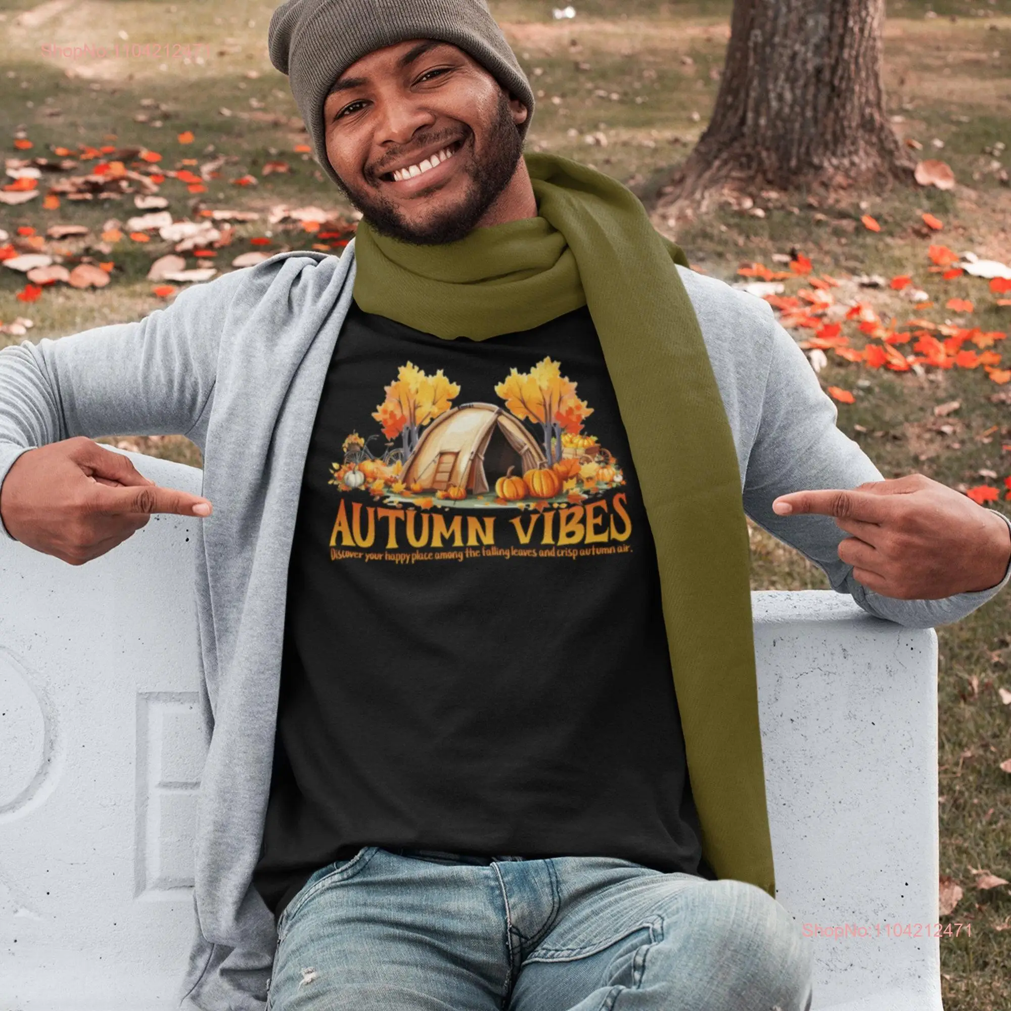 Autumn Vibes T Shirt Discover Your Happy Place Fall Leaves Pumpkin Season Camping Adventure Outdoor long or short sleeves