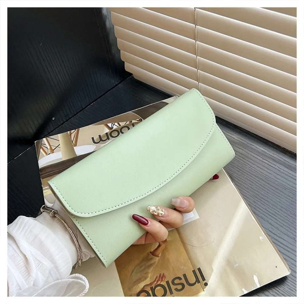 Elegant PU Leather Long Wallet Multi Card Slot Foldable Trifold Purse Soft Solid Color Money Bag for Men and Women