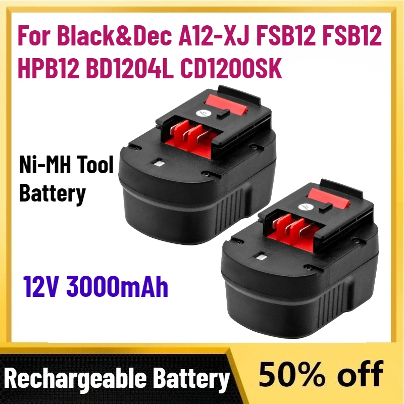 

Высококачественный новый аккумулятор 12 В, 3000 мАч для Black&Dec A12-XJ FSB12 FSB12 HPB12 BD1204L CD1200SK, Ni-MH аккумуляторная батарея для инструментов