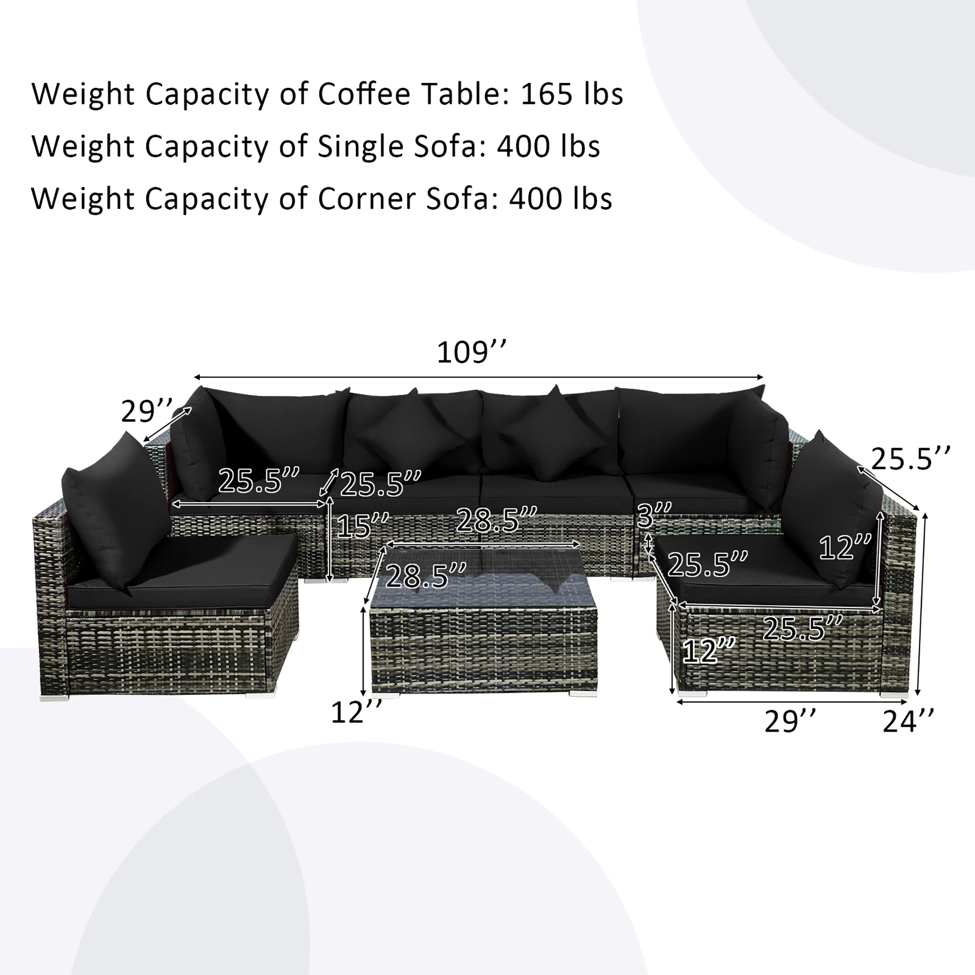 籐製家具セット,断面ソファ,ガーデンソファ,パティオ,7個