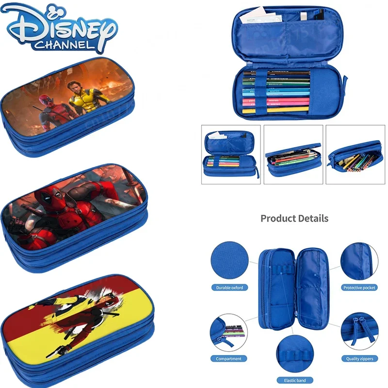 

New Disney Deadpools Pencil Case Kids' School Supplies Double-layer Large Capacity Pencil Organizer Bag Wolverines Stationery
