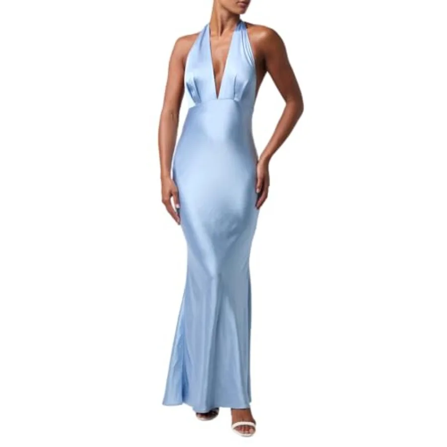 

Legacy Halter Satin Bow Back Maxi Dress Red Carpet Formal Gown for Women
