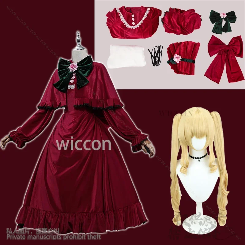 

CosplayShin Ku Anime Rozen Cosplay Maiden Costume Red Velvet Dress Lolita Hat Headwear Wigs For Girls Woman Halloween Party Cust