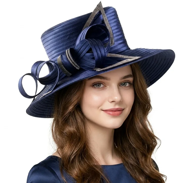 Perfect Most Popular Satin Cloth Church Hat Deluxe Unique Photography Wedding Hat Fancy Formal Flower Fascinator Top Hat Female