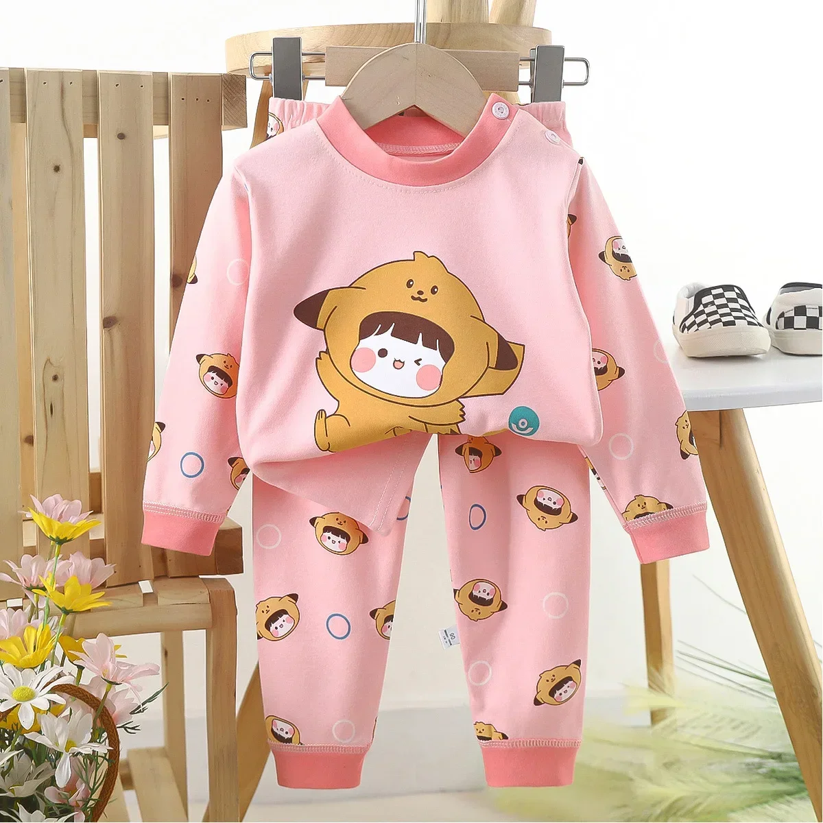 New 2025 Kids Girls Casual Warm Pajamas Cute Cartoon Rabbit Long Sleeve T-Shirt Tops + Pants Baby Autumn Sleepwear Clothing Sets