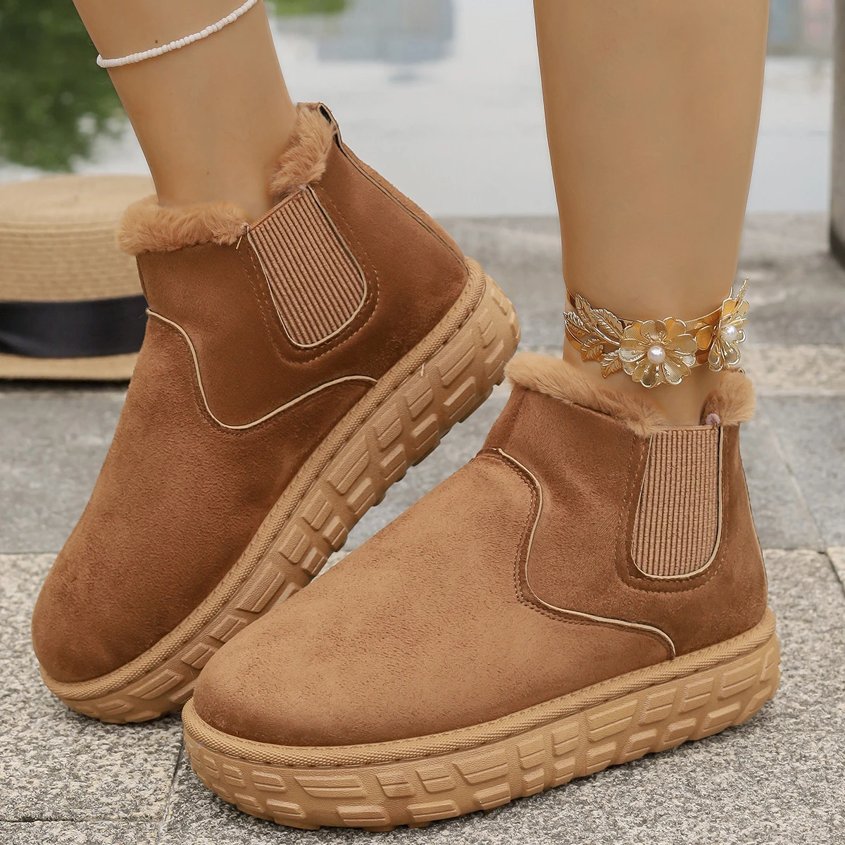 2025 Winter Women Snow Boots Plush Warm Non Slip Waterproof Ladies Flats Sneakers Casual Slip on Female Ankle Boots Botas Mujer