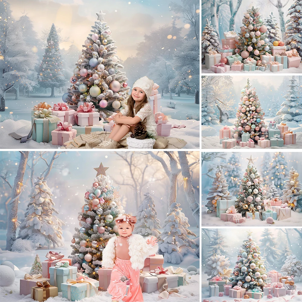 

Christmas Winter Snowy Photography Background Xmas Tree Gift Glitter Photobooth Backdrop Kids Girl Birthday Portrait Studio