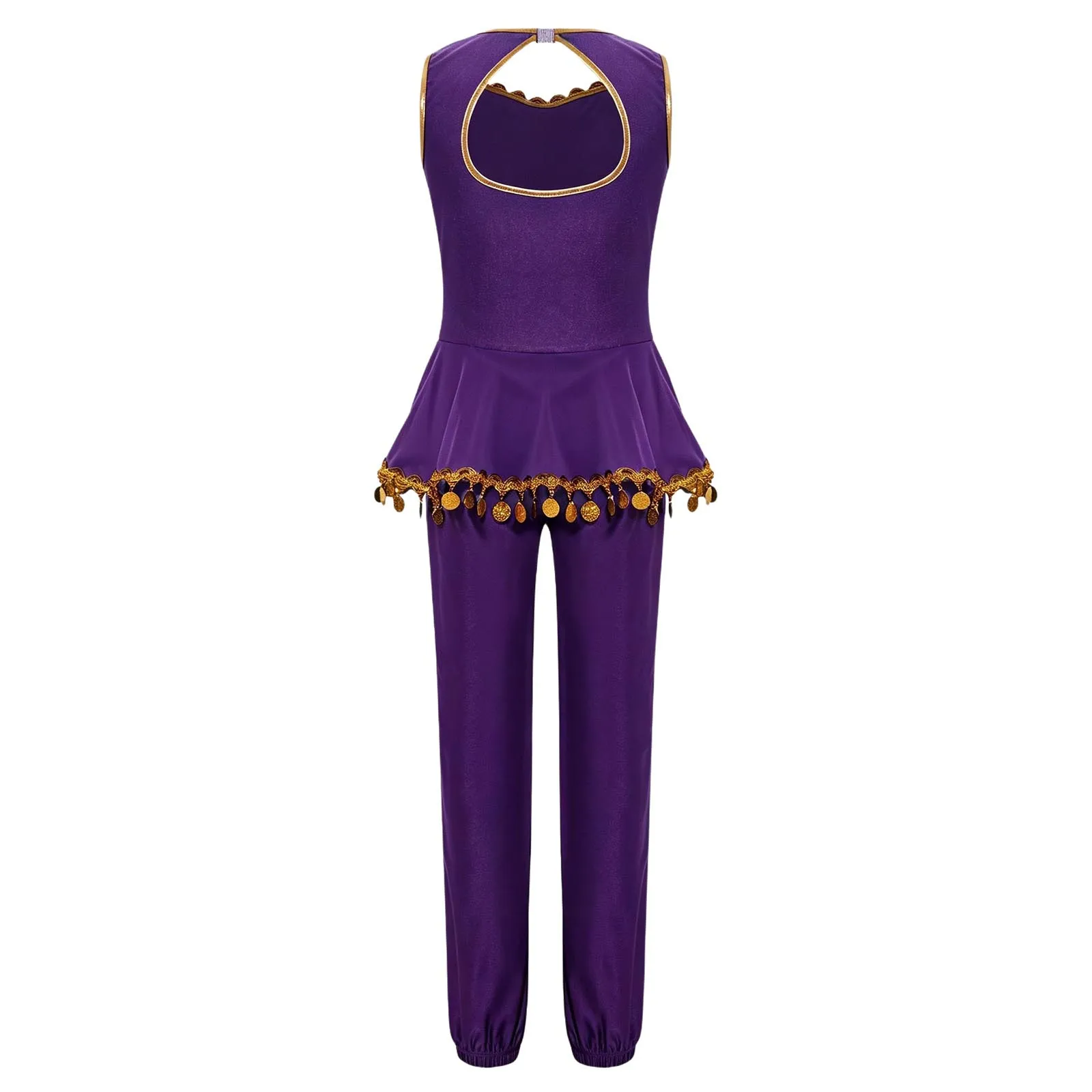 Girls Halloween Arabian Princess Belly Dance Costume Sequined Tulle Peplum Indian Dance Jumpsuit Tassels Mesh Pageant Rompers