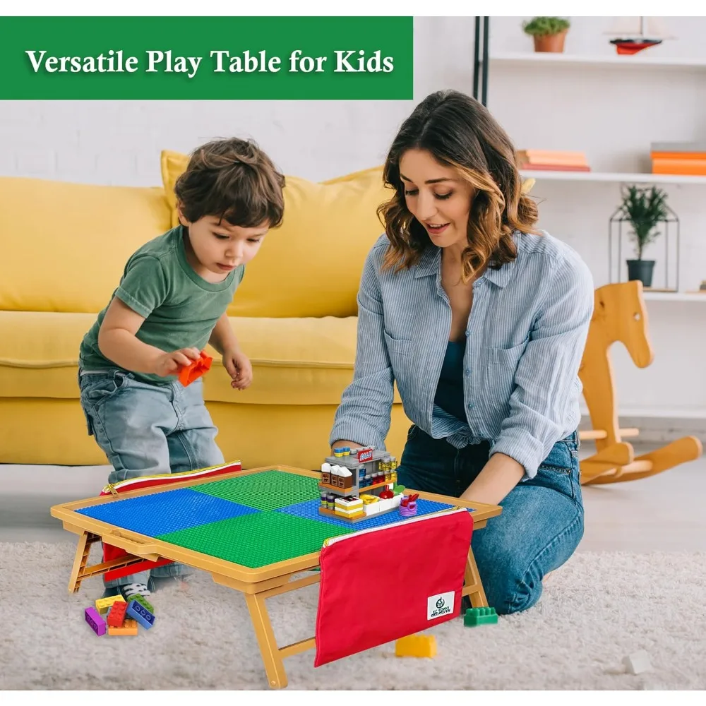 Grande table de nuit de construction pliable pour enfants, faux bois durable, rangement inclus, bureau de jeu portable