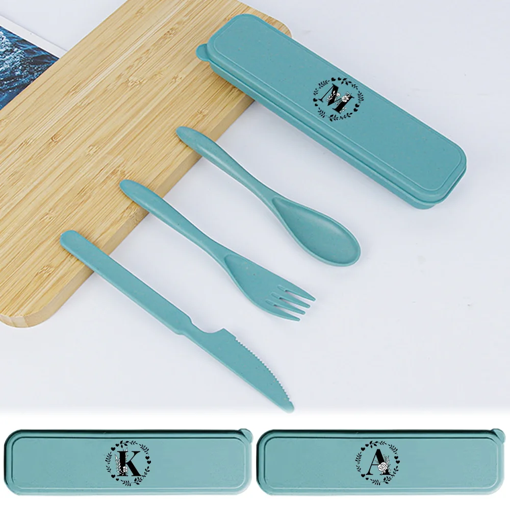 3Pcs Reusable Dinnerware Kit Spoon Fork Chopsticks Storage Case Tableware Organizer Box Lunch Accessoires Garland Letter Pattern