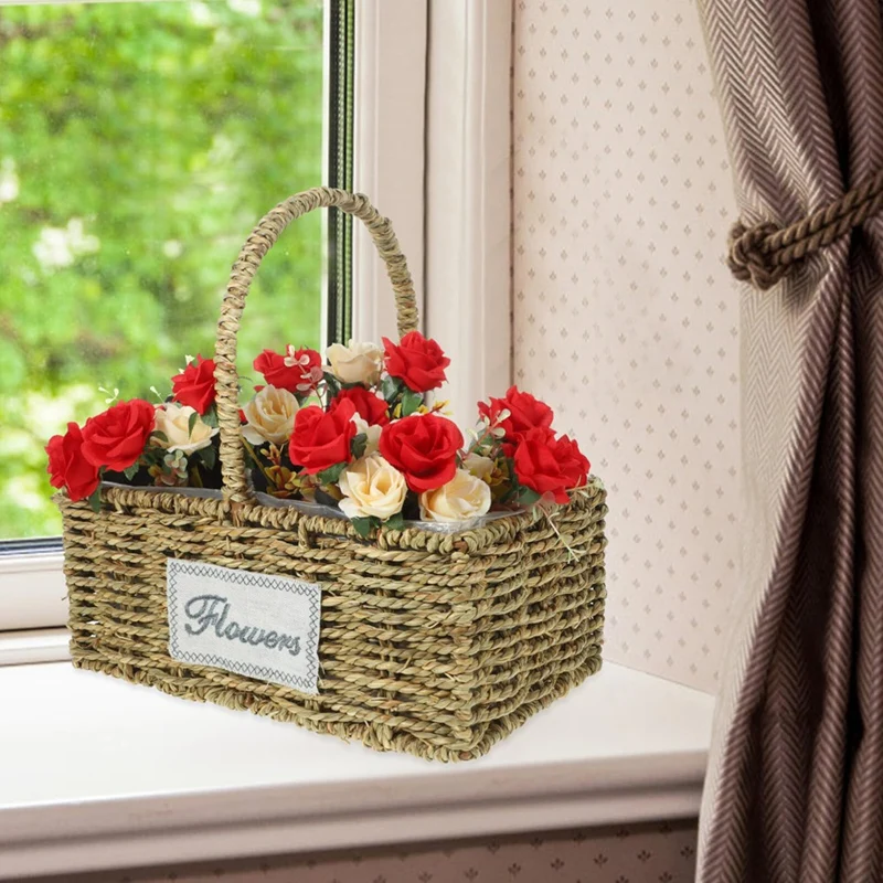 PORK-cesta decorativa cesta de mercearia pote decorativo cesta de mesa para tecer cesta de armazenamento desktop quadrado cesta manual