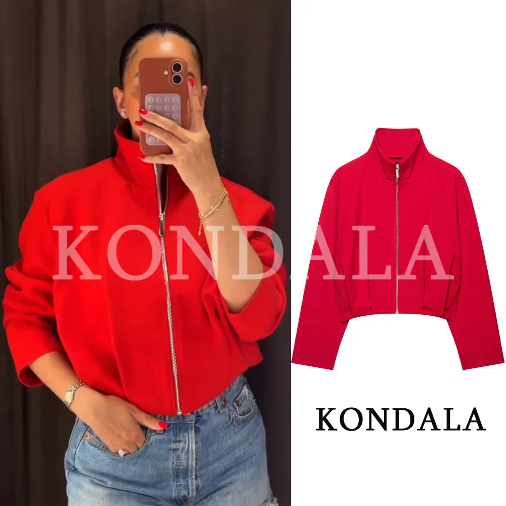 KONDALA Dames Minimalistisch Chic Geplooid Ritsjack 2026 Vroeg Herfst/Herfst Mode Straat Elegant Jack Commute Leisure Jack