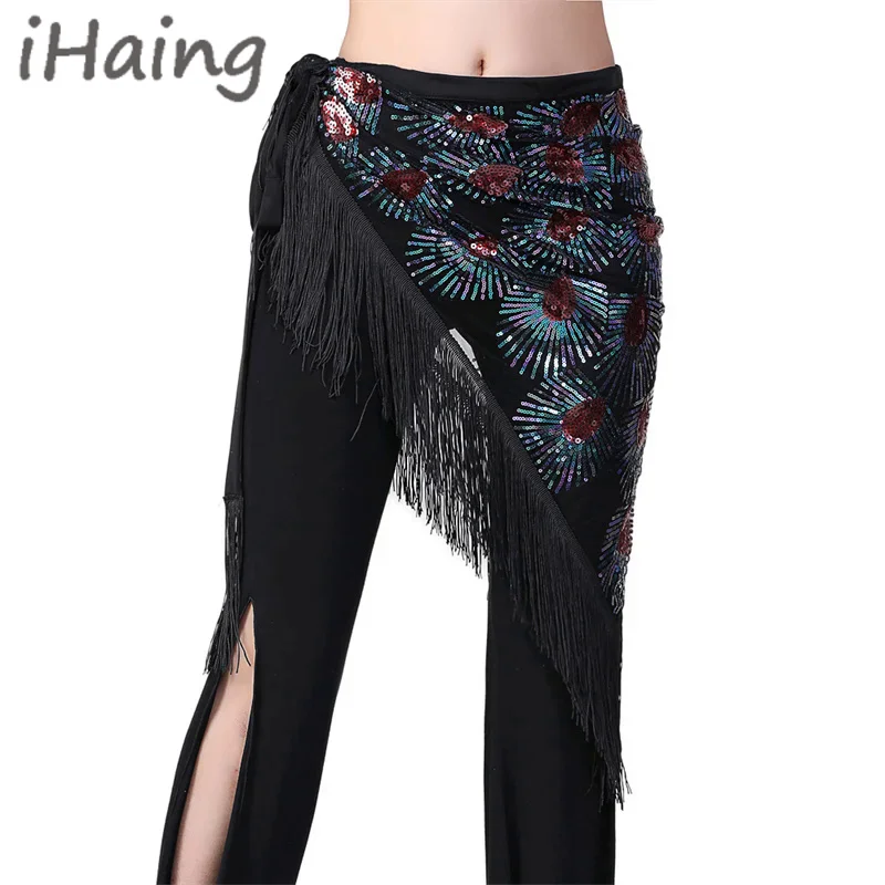 Sequin Tassel Belly Dance Hip Scarf Womens India Carnival Rave Stage Performance Embroidery Waist Chain Costume Wrap Skirt Belt