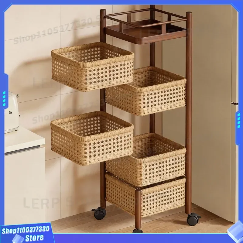 Rotating Kitchen Storage Rack Floor Standing Multi Layer Fruit Vegetable Basket Movable Household Organizer Shelf for Pantry