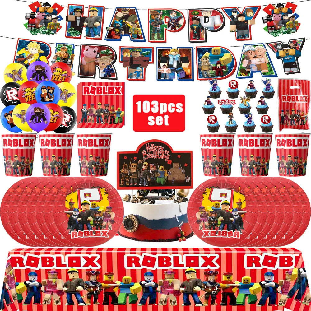 

Робот с днем рождения украшение Roblox игра посуда бумажная тарелка подарочная сумка скатерть воздушный шар торт Baby Showe вечерние поставки