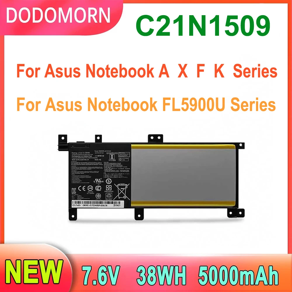 DODOMORN C21N1509 Laptop Battery For Asus Notebook A X F K FL5900U Series A556 A556U X556UA F556 K556 2-year warranty 5000mAh