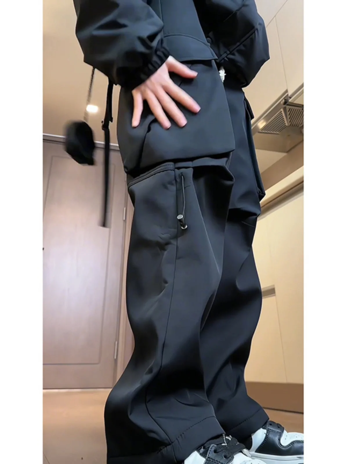 Men's Oversize Fce Lined Thiened Soft ell Cargo Pants Winter Casual Straight Leg Trousers Pastel Colors Pure Color