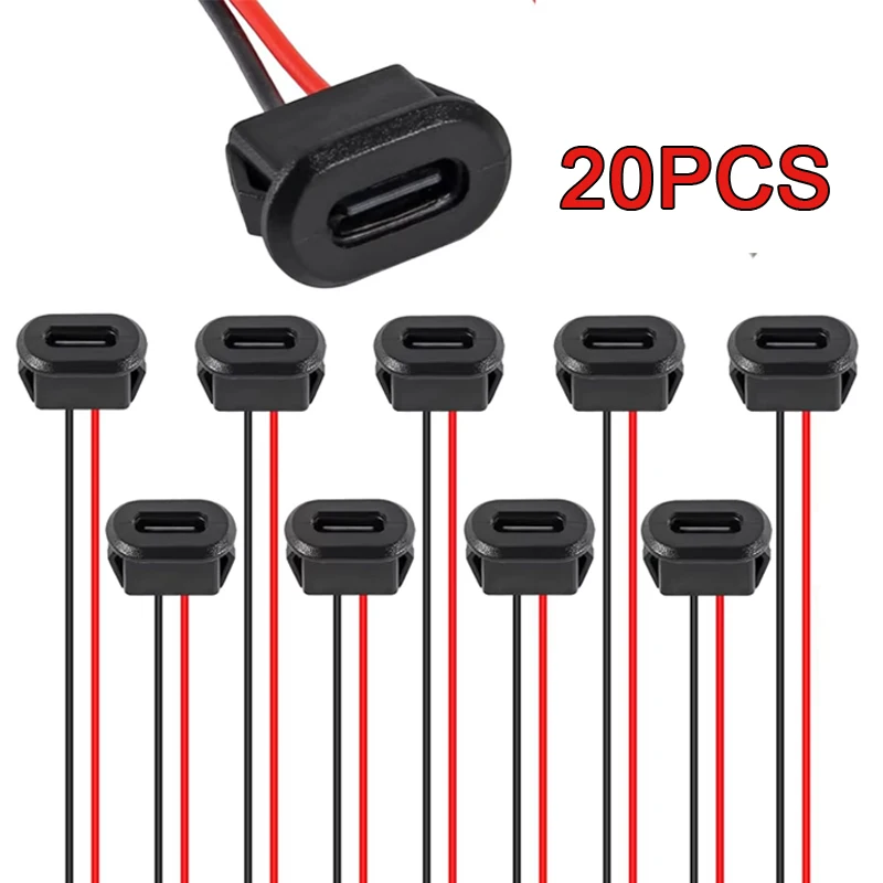 

20 шт. водонепроницаемых разъемов Type-C (гнездо) с 2 контактами, гнездовой разъем Type-C для шасси, порт зарядки с фиксатором, 3A USB-C