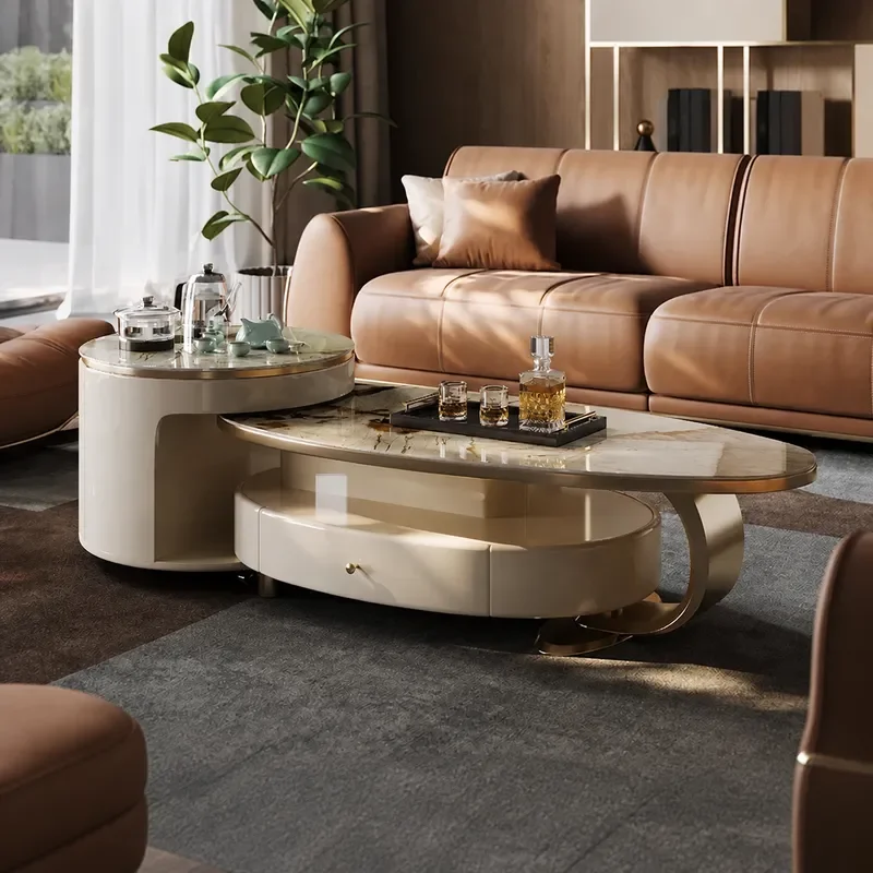 Luxury Marble Stone Multi Functional Kung Fu Tea Table Combination Integrated Mobile Living Room High End Villa Home