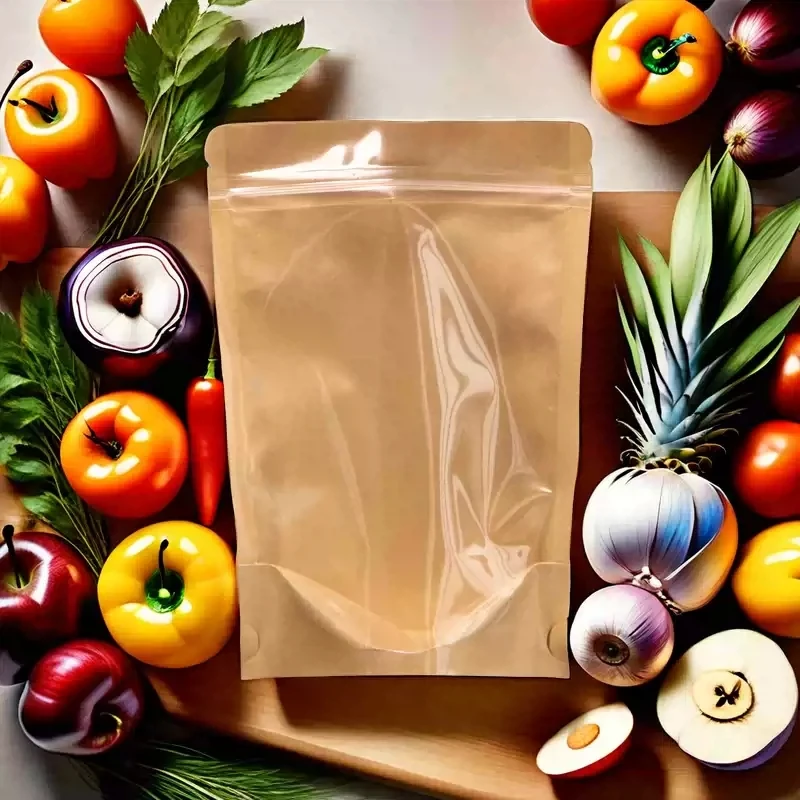 Transparent Window Kraft Paper Bag Self-Sealing Dry Fruit Food Packaging for Tea Grain Clothing Flower Miscellaneous Items