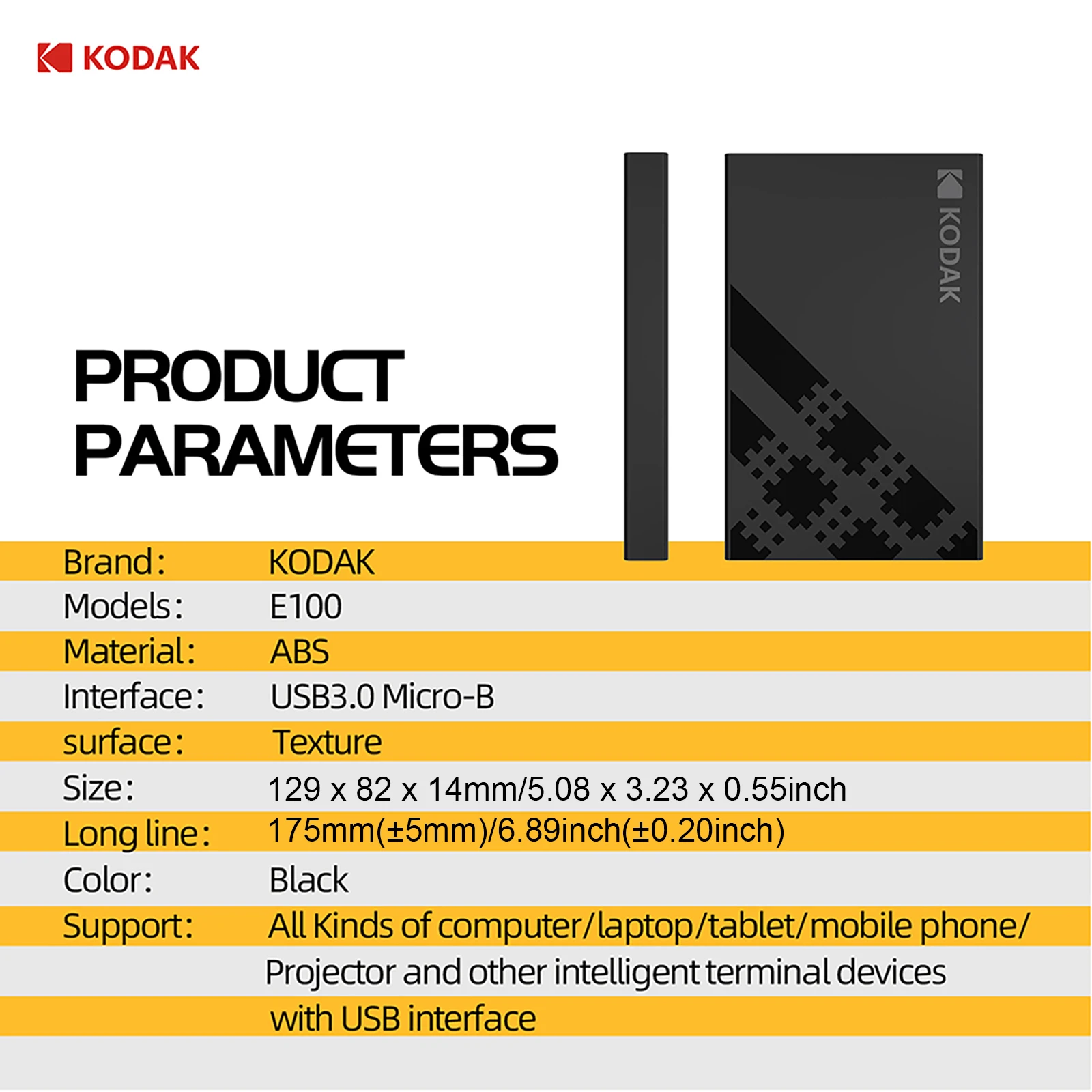 Kodak E100Pro 2.5inch Ssd/Hdd External Box-Usb 3.0 to Sata Iii Adapter/Supports Uasp/5Gbps Data Transmission, No Tool Installation Required, Abs Shell, Hard Drive Conversion, Dedicated for It People