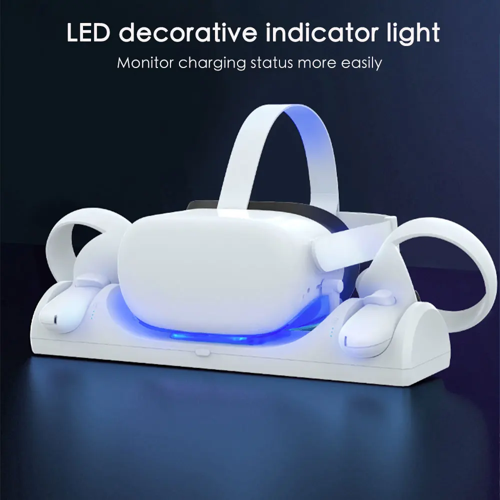 قاعدة شحن لجهاز تحكم سماعة رأس ميتا كويست 2 VR ، محطة شاحن مع بطاريتين قابلة لإعادة الشحن ، ملحقات محول الطاقة