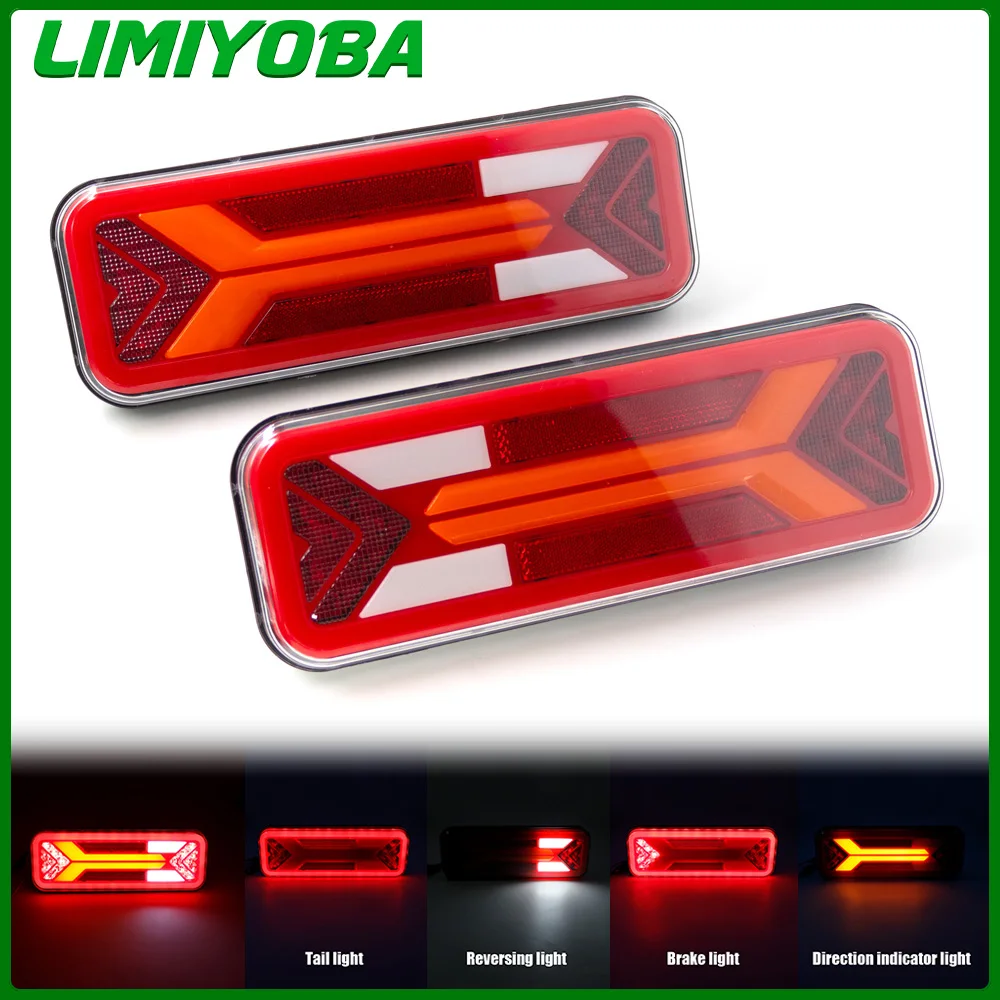 

2PCS 12V 24V LED Combination Rear Lights Flowing Turn Signal Brake Fog Lamp For Trailer Truck Reflector Reverse light Tail Light
