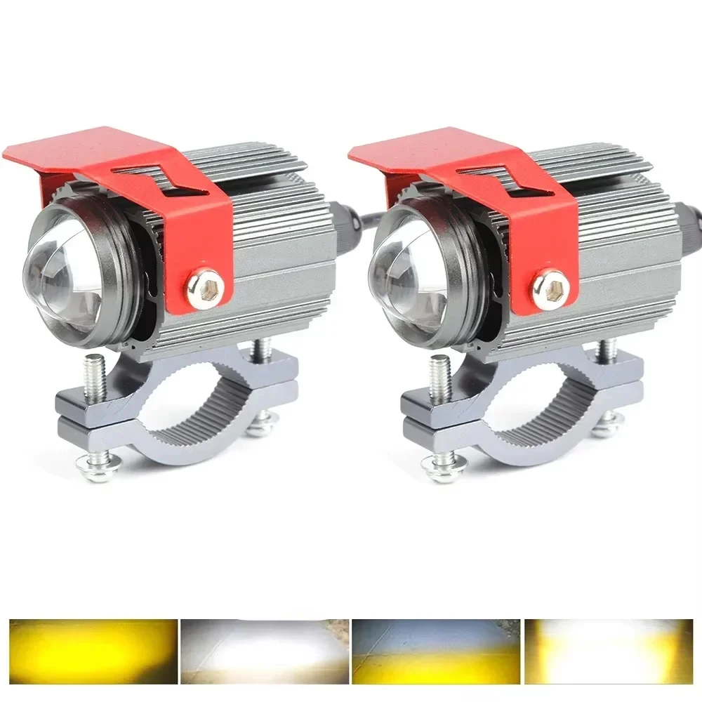 

1 шт./2 шт. вспомогательные светодиодные фонари для фар мотоцикла, противотуманные фары, передние дополнительные прожекторы 12-85 В, двойной цвет, белый, янтарный