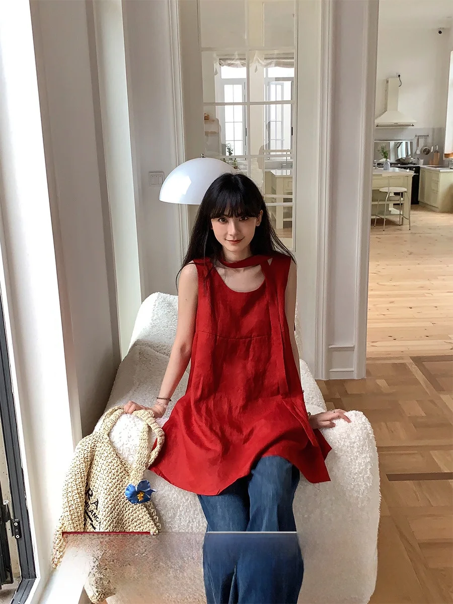 

Kathn Diamond Vintage Red Casual Svel Vest Versatile Simple Loose Top Women's T-irt Summer Moisture ng