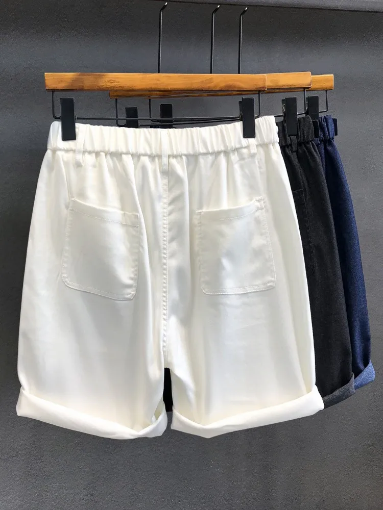 New Male Summer Above Knee Length Shorts Mid Waist Straight Work Mens Short Trousers Business Casual Solid Color Shorts Hot Sale