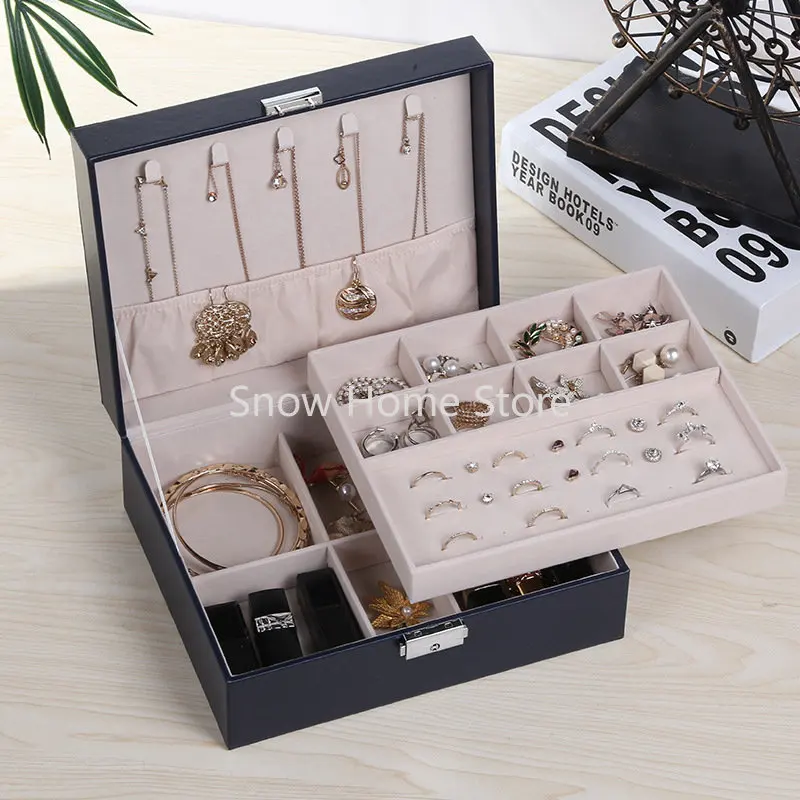 New Large-capacity Double-layer Jewelry Box Wholesale Flip-top Stall Box PU Leather Ring Watch Storage Box