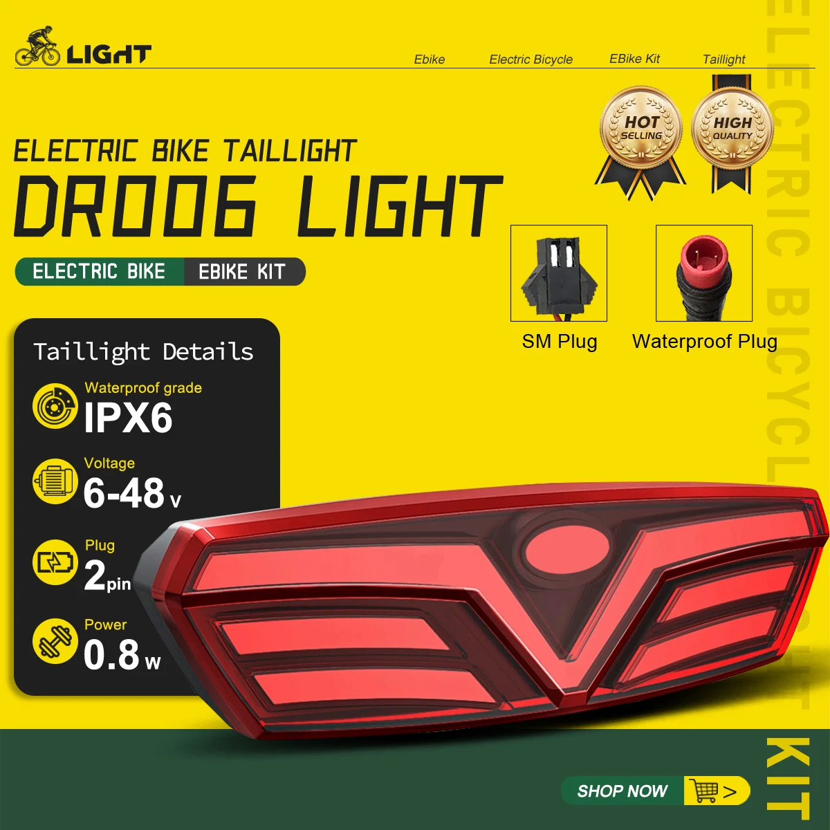 

New 6V-48V E-Bike Rear Light DR006 Electric Bicycle Tail Light E-Scooter Night Cycling Safety LED Warning Rear Lamp Accessories