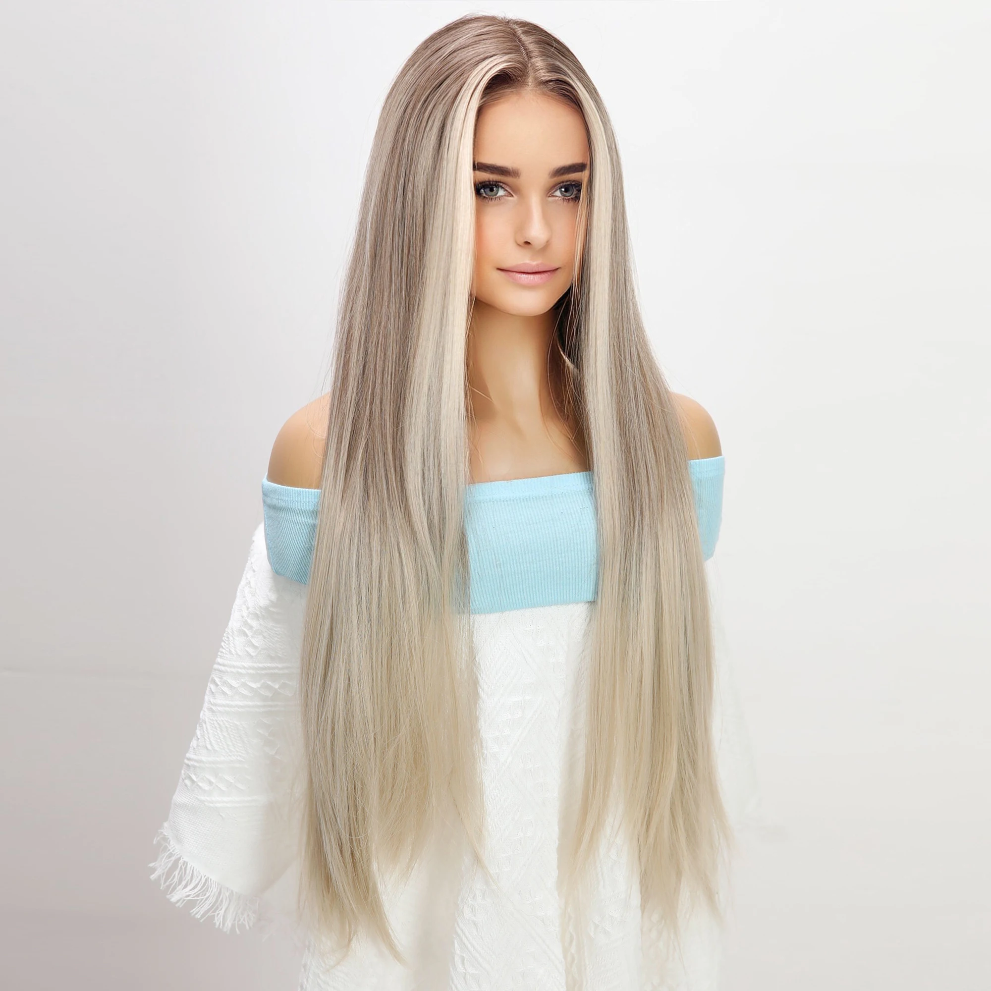 Peruca natural cinza prateada para mulheres, cabelo sintético ondulado, renda na testa, peruca cosplay, resistência diária ao calor