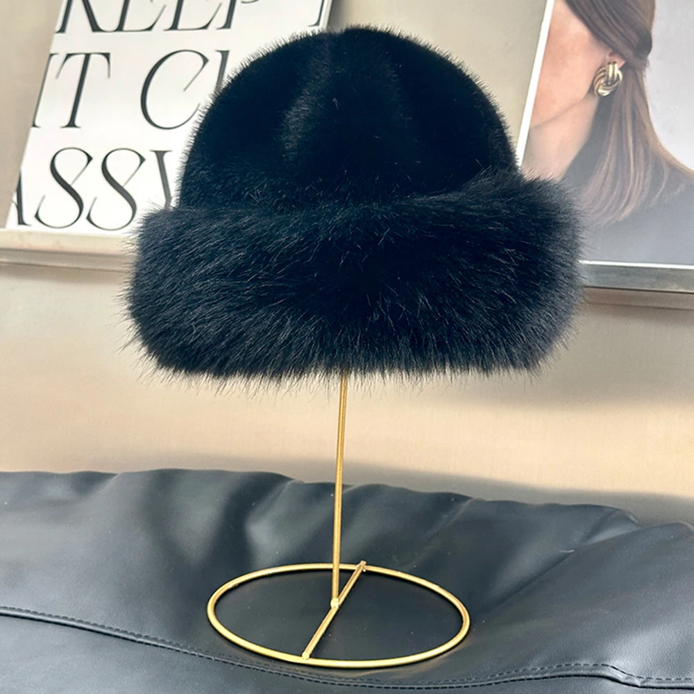 New Style Fake Fox mink Fur Hats Super Soft Women Winter Hat Cotton Lining Warm Russian Fashion Ski Beanies Plush Solid Color