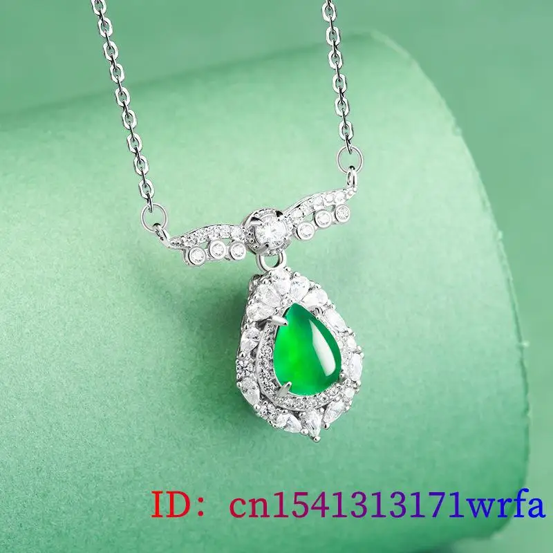 Green Myanmar Jade Water drop Pendant Necklace 925 Silver Designer Vintage Accessories Real Burmese Jadeite Charm Amulet Luxury