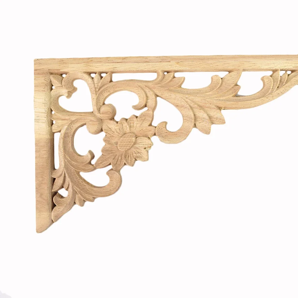 4PCS Natural Decoration Vintage Wood Applique Wooden Craft Onlay Wood Decal Large Wooden Furniture Accessories Corner Walls