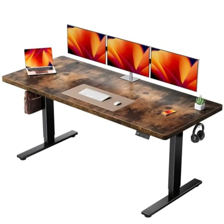 Home office electric standing desk with 1-inch thick tabletop, double beam frame, 3 memory height settings, cable management, m