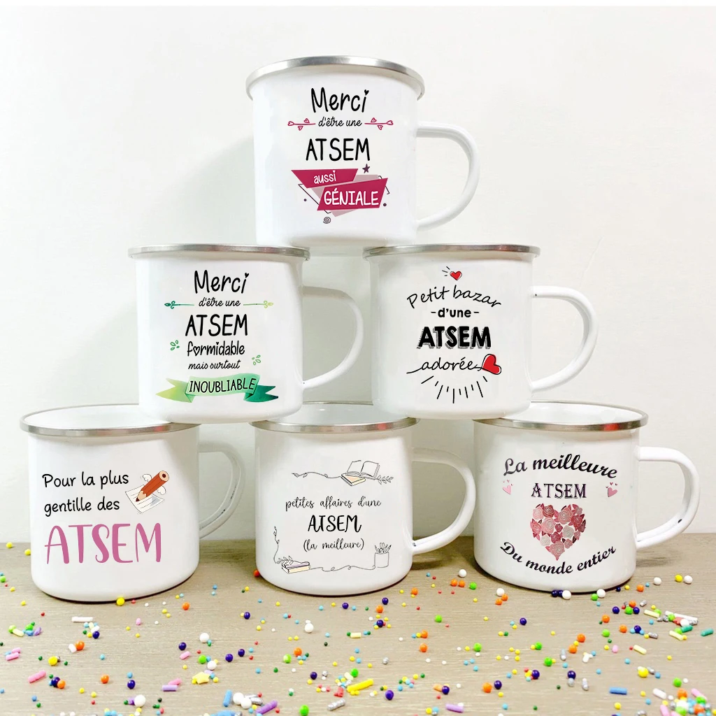 Merci Détreune ATSEM Aussi GÉNIALE tazas esmaltadas idea de regalo para Atsem regalos para amantes del café taza regalo del año del fin de la escuela